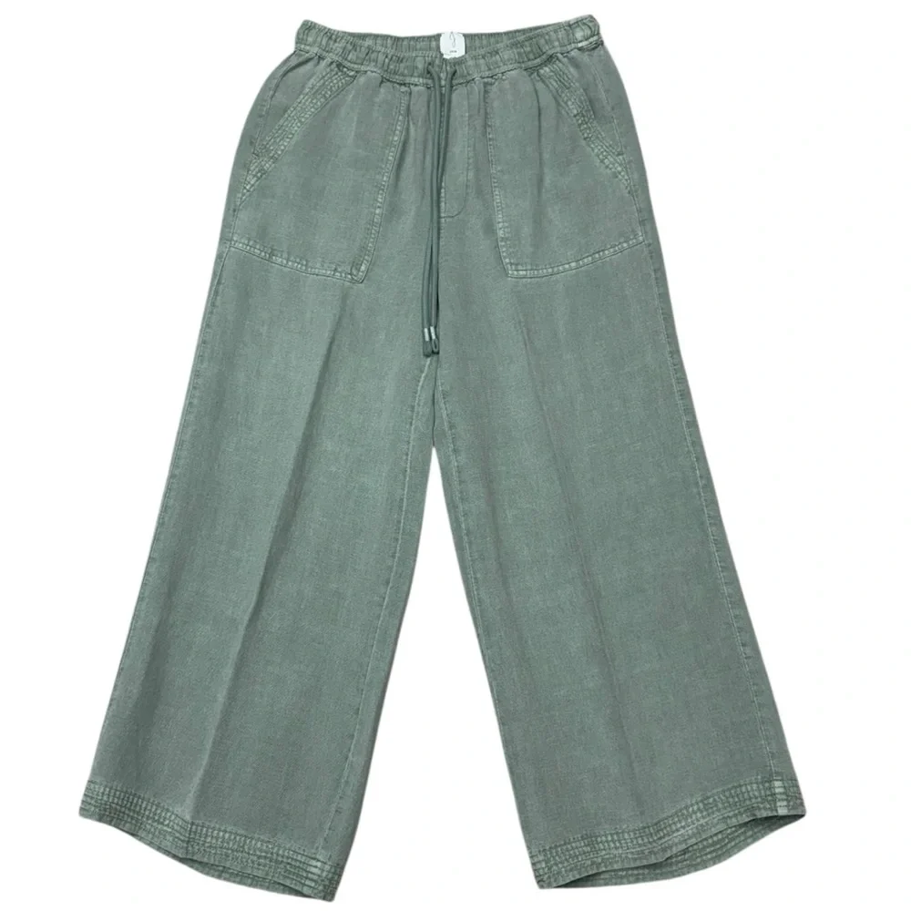 Joie Sage Green Linen Blend Wide Leg Crop Drastring Pants Medium Beach Casual - Picture 2 of 12